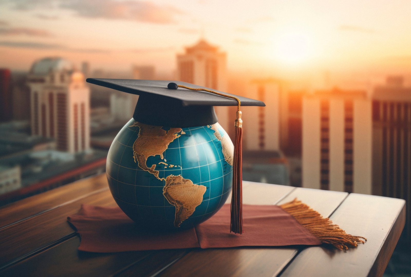 graduation cap with globe digital art style education day